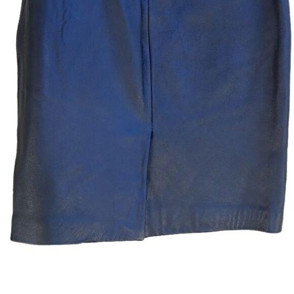 Vtg 80's Luis Alvear Skirt Edgy Career Leather Straight Knee Length Black Sz 4 - Picture 8 of 8
